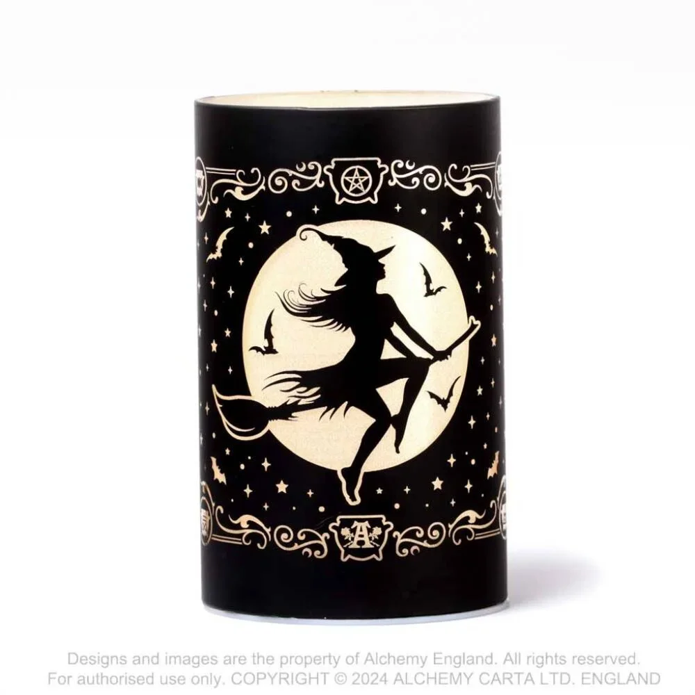 Alchemy Gothic Etched Black Glass LED Witch by Moonlight Lantern Light NIB